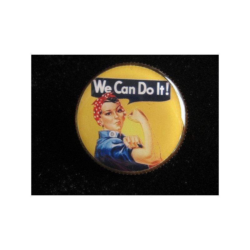 Vintage brooch, We can do it, set in resin