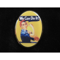 Vintage oval brooch, Pin-up We can do it, set in resin