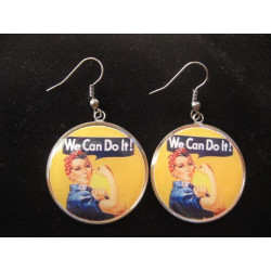 Vintage earrings, we can do it, set in resin