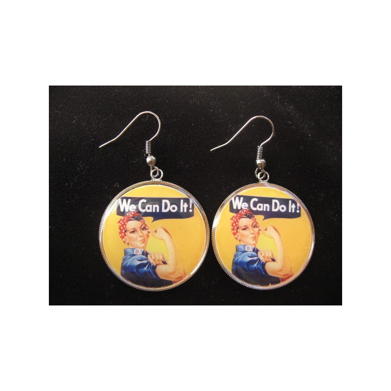 Boucles d'oreilles vintage, we can do it, serties en résine