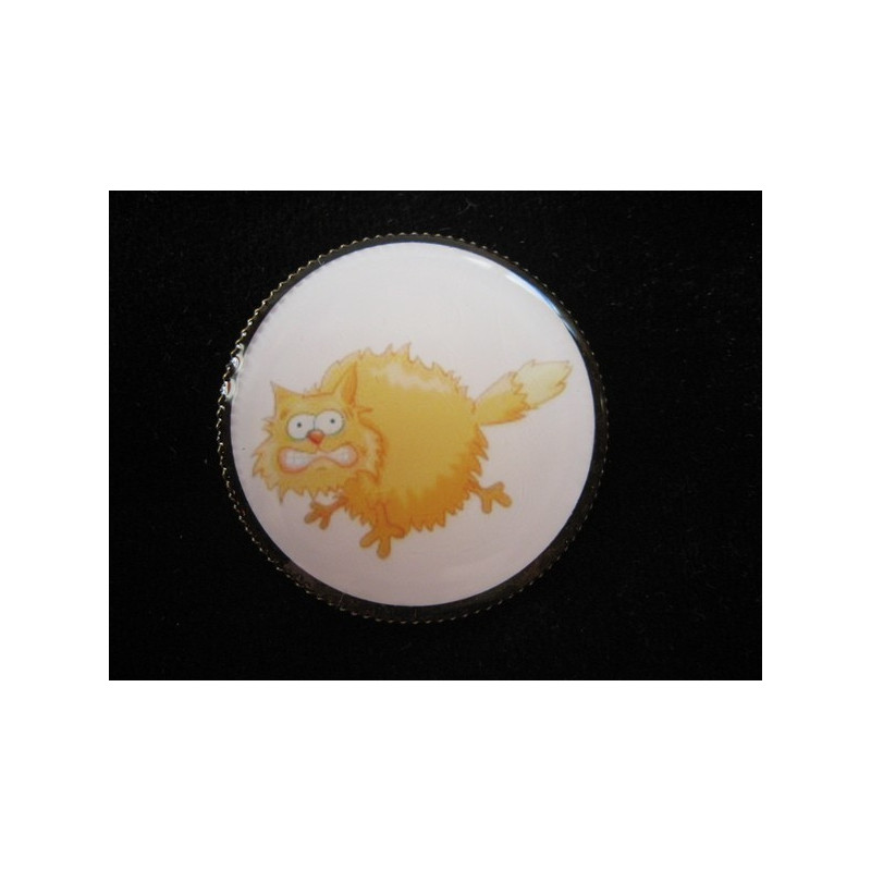 Fancy brooch, stressed cat, set with resin