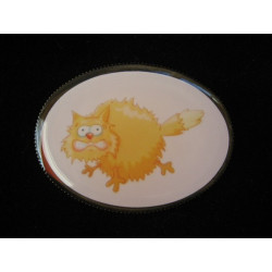 Oval brooch, stressed cat, set with resin