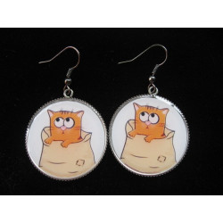 Boucles d'oreilles, Chaton Cartoon, serties en résine