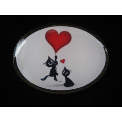 Oval brooch, Cats in love, set with resin