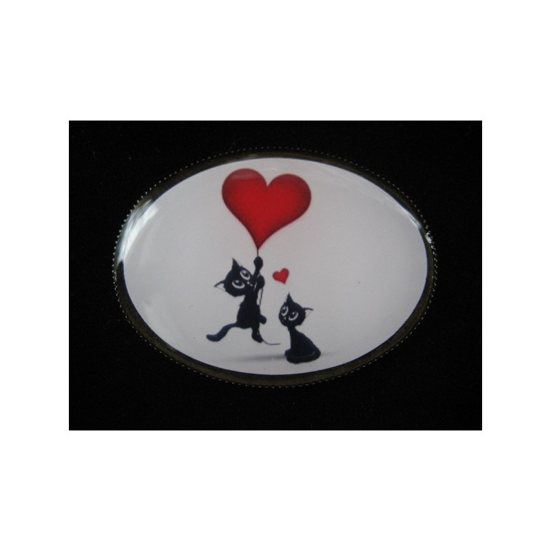 Oval brooch, Cats in love, set with resin