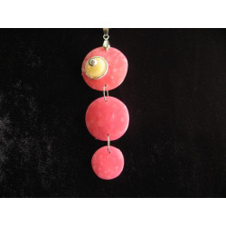 TRYO necklace, 3 cabochons, fuchsia / yellow, in Fimo