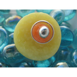 Big pop ring, yellow / orange, in fimo