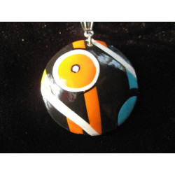 Pendentif "Mondrian" noir/orange/turquoise