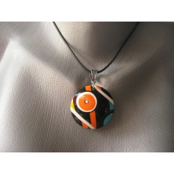Pendentif "Mondrian" noir/orange/turquoise