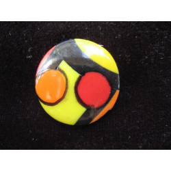 Petite bague, Style Mondrian, noire/jaune/rouge, en Fimo