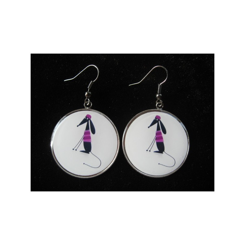 Fantaisie earrings, Fashion dog fuchsia, resin set