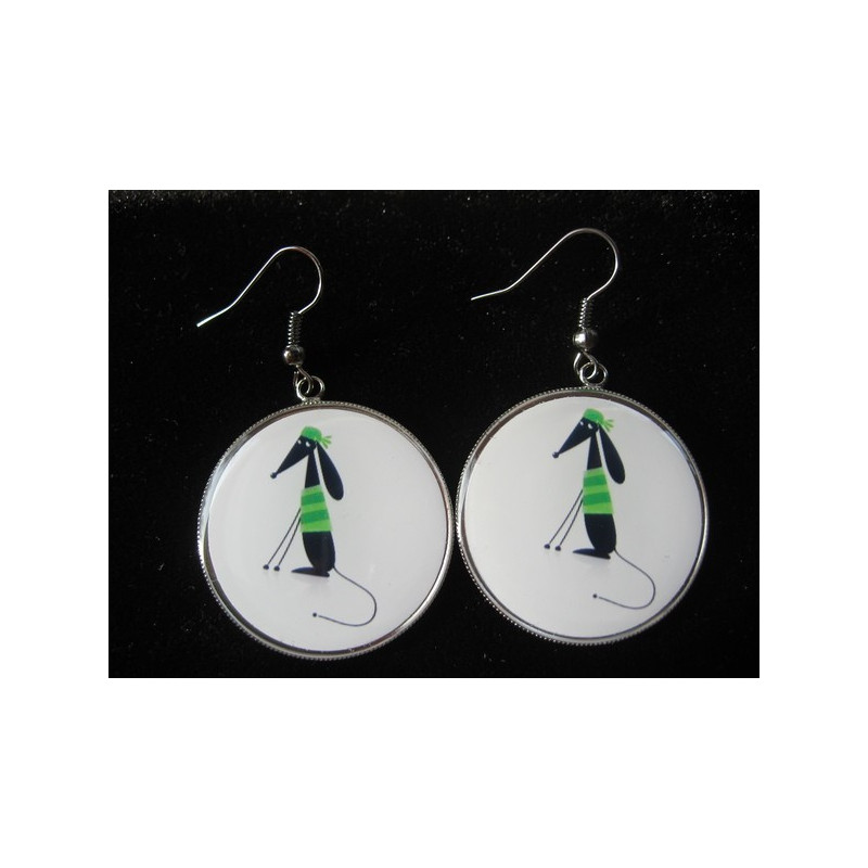 Earrings, Fashion canine green, resin set