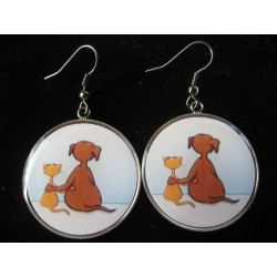 Earrings, Dog and cat, Love story, set in resin