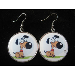 Fancy earrings, cartoon dog, set in resin