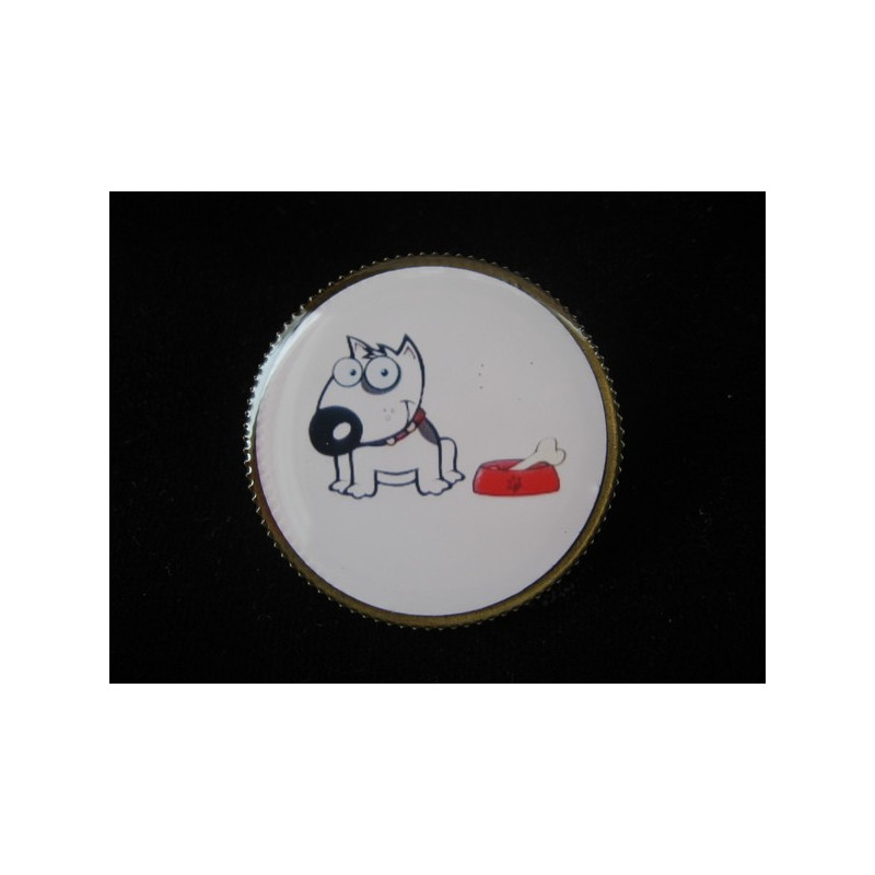 Fancy brooch, Do not touch my bone, set with resin