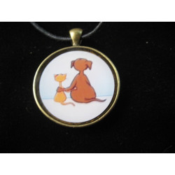 Fantasy pendant, Dog and cat, Love story, set in resin