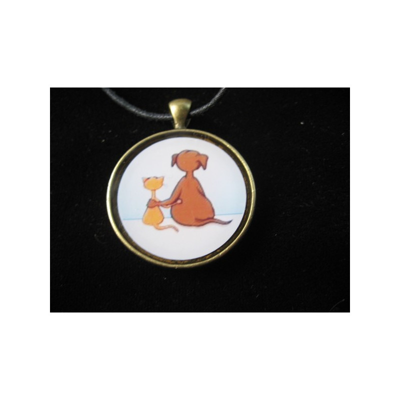 Fantasy pendant, Dog and cat, Love story, set in resin
