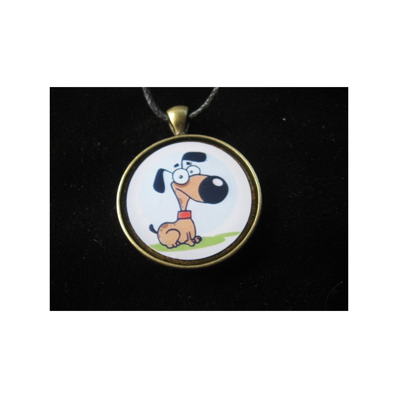 Fancy PENDANT, Cartoon Dog, Set in Resin