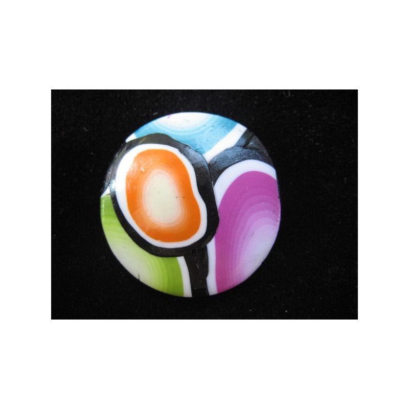 Pop ring, multicolored patterns, on a white background in Fimo