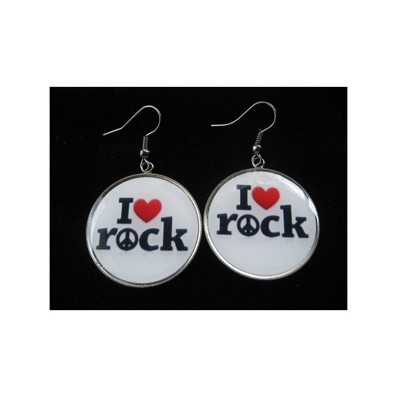 Boucles d'oreilles, I love Rock, serties en résine