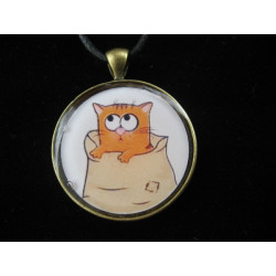 Fancy PENDANT, cartoon kitten, set in resin