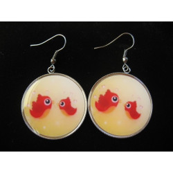 Earrings, birds in love, set in resin