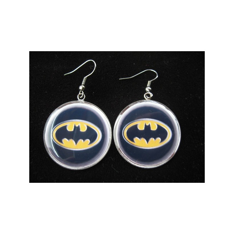 Boucles d'oreilles vintage, Batman, serties en résine