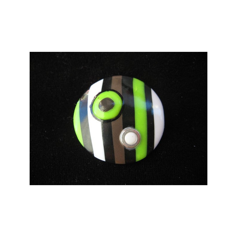 Large pop ring, brown / green / white stripes, in fimo