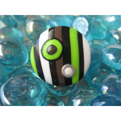 Large pop ring, brown / green / white stripes, in fimo