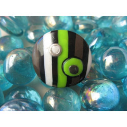 Grande bague pop, rayures marrons/vertes/blanches, en fimo