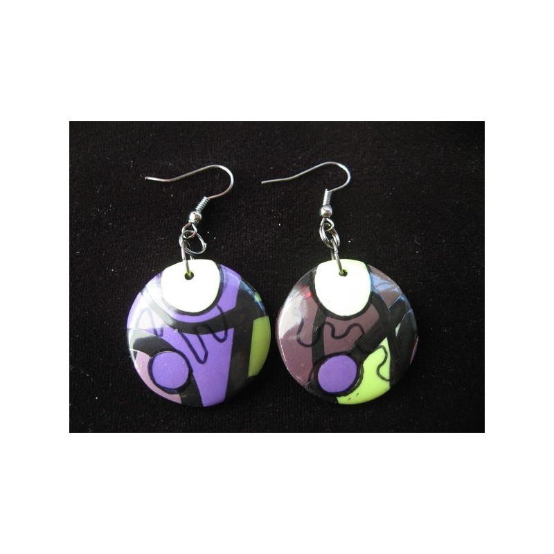 Purple/green pop earrings