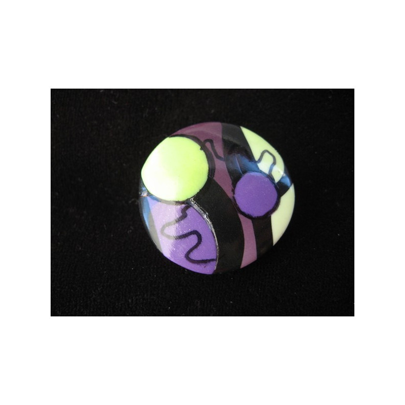 Grande bague pop, prune/vert anis, en fimo