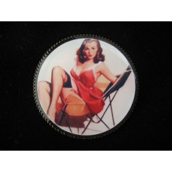 Vintage pin, Pin-up red dress, set with resin