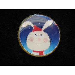 BROCHE fantaisie, lapin de Noël, sertie en résine