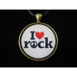Vintage pendant, I love Rock, resin set