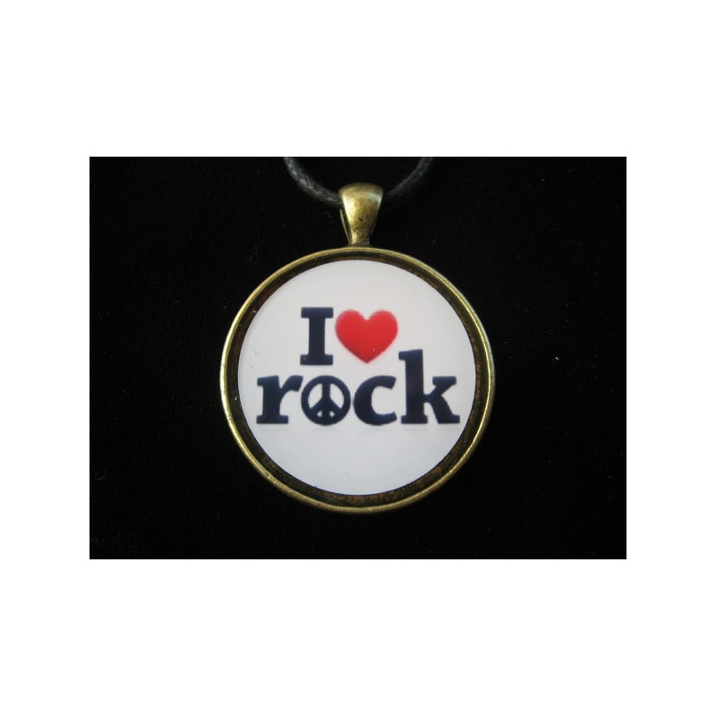Vintage pendant, I love Rock, resin set