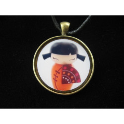 Kawaii pendant, Momiji Dolls Happy, set in resin