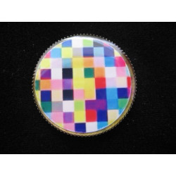 POP PIN, multicolored pixels, set with resin
