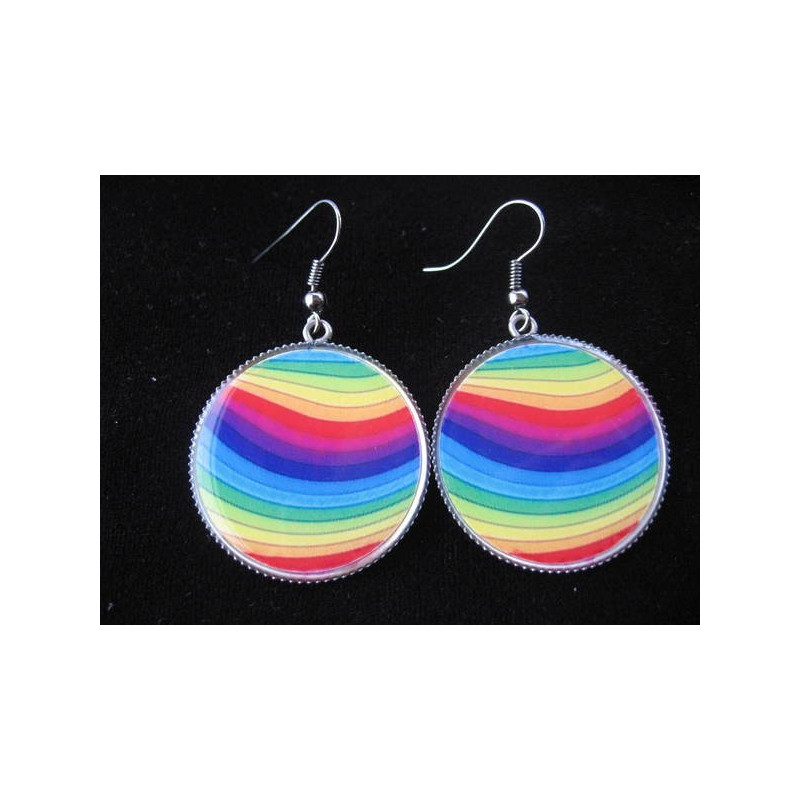 Pop Earrings, Rainbow multicolored, set in resin
