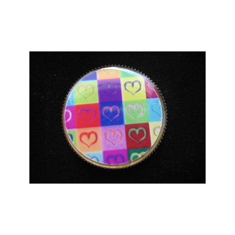 Fancy brooch, multicolored hearts, set with resin