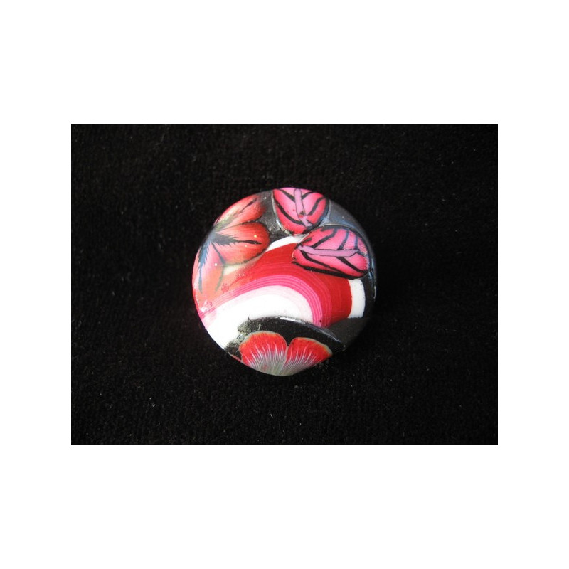 Petite bague, fleurs rouges/noires/blanches, en fimo