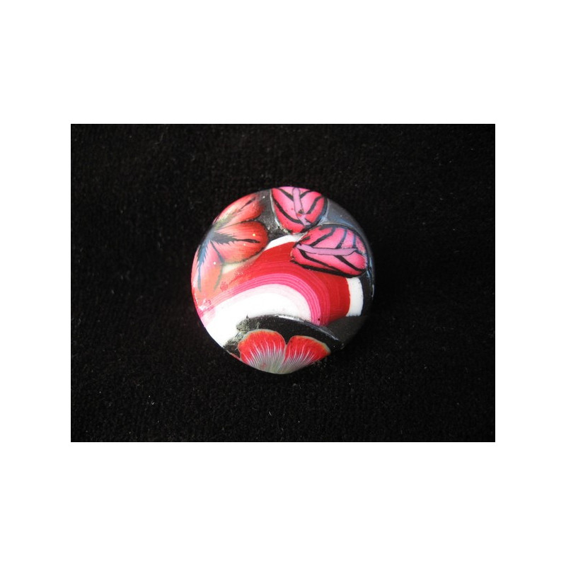 Small ring, red / black / white flowers, in fimo