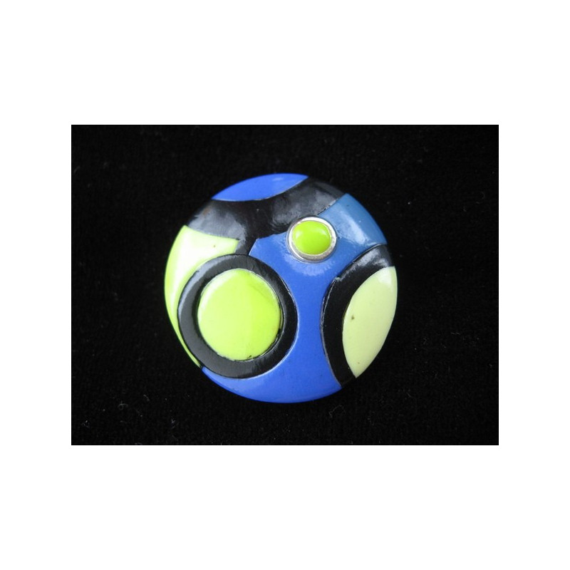 Mondrian ring, green / blue / yellow, in Fimo