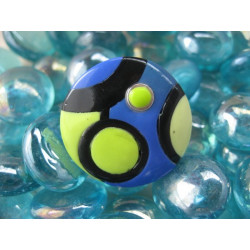 Mondrian ring, green / blue / yellow, in Fimo