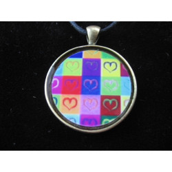 Fancy pendant, multicolored hearts, set in resin