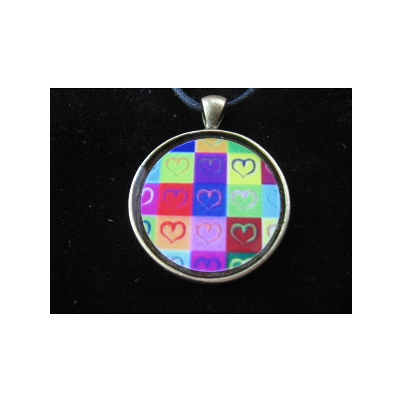 Fancy pendant, multicolored hearts, set in resin