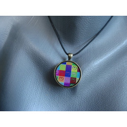 Fancy pendant, multicolored hearts, set in resin