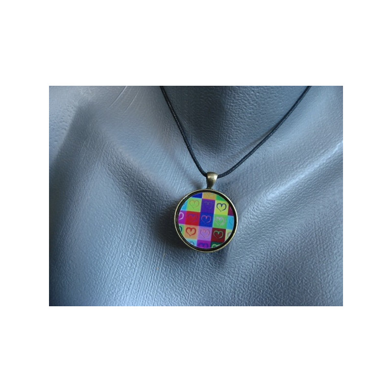 Fancy pendant, multicolored hearts, set in resin