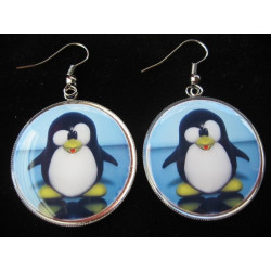 Fancy earrings, Cartoon Penguin, set in resin