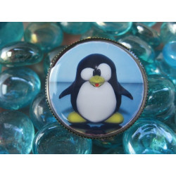 Fancy RING, Cartoon Penguin, set with resin